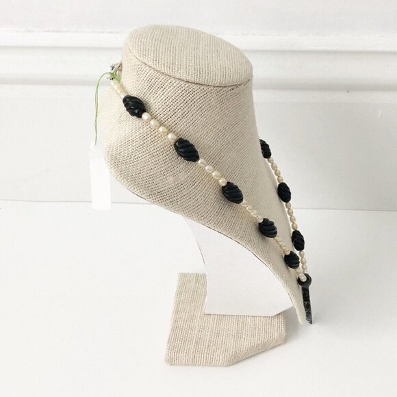 NWT Genuine Geode, Black Onyx & Pearls Beads Beaded Necklace Black White Gray - Picture 3 of 5